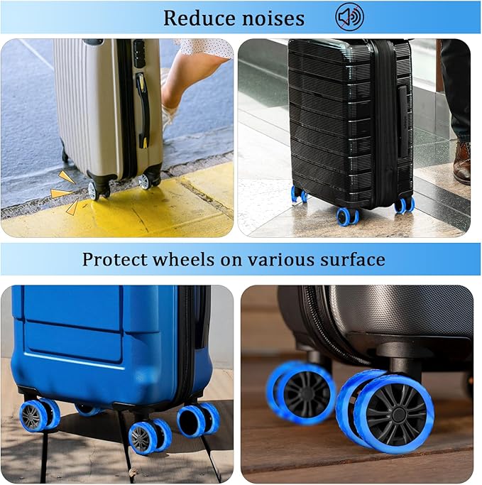 BOXOB 8pcs Luggage Wheel Covers, Thickened Silicone Spinner Wheel Protectors, Blue+Light Blue