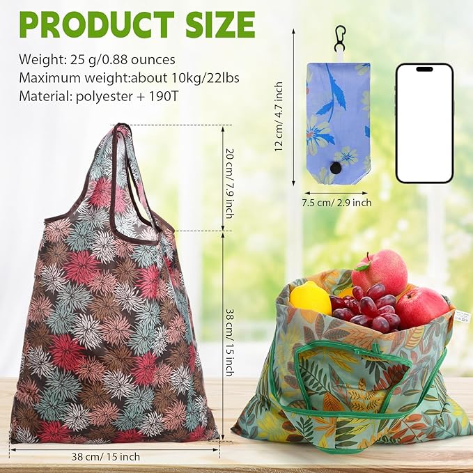 Paterr 24 Pcs Foldable Reusable Shopping Bag Recycle Travel Grocery Bag Fold to Pocket Tote Bulk for Daily Supplies Load