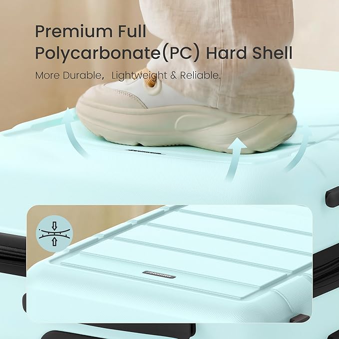 SHOWKOO Luggage Sets Expandable 100% PC Durable Suitcase with TSA Lock Double Wheels Mint Green
