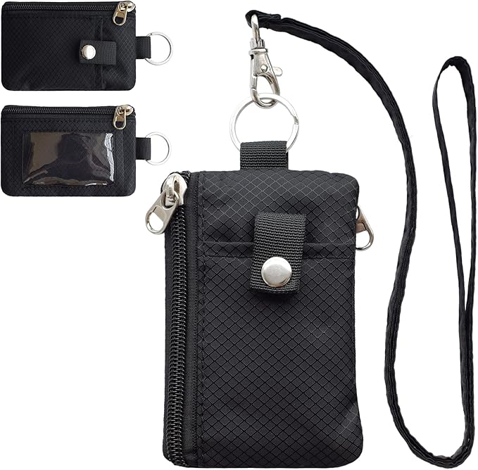 CHENSPRX Minimalist RFID Blocking Small Wallet with ID Window,WaterResistant Zip Id Case Wallet with Lanyard Keychain for Cards,Cash,Travel,Women,Men