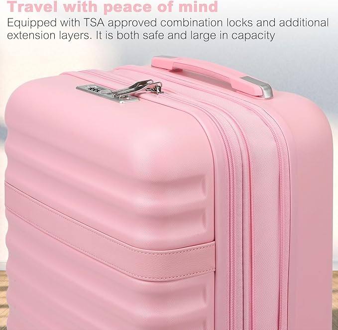 Kono Expandable 28 Inch Large Checked Luggage: ABS+PC Hardside Trolley Travel Case - Hard Shell Suitcase with TSA Lock, Pink