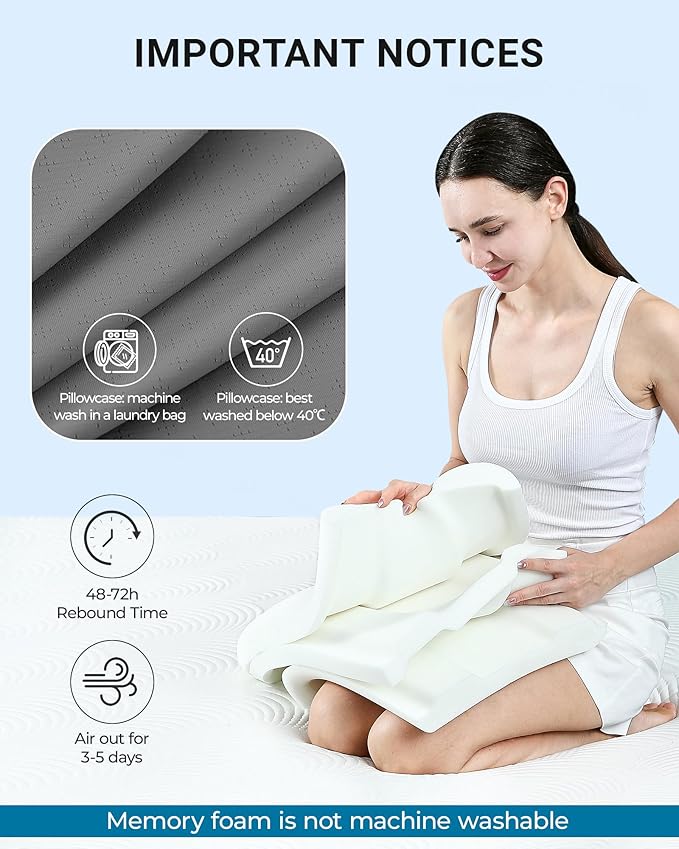 Elviros Memory Foam Pillows for Neck Pain Relief, Adjustable Height Ergonomic Orthopedic Pillow for Sleeping, Cervical Neck Pillow for Side and Back Sleepers, Queen Size, 23.6"×14"×5.3"