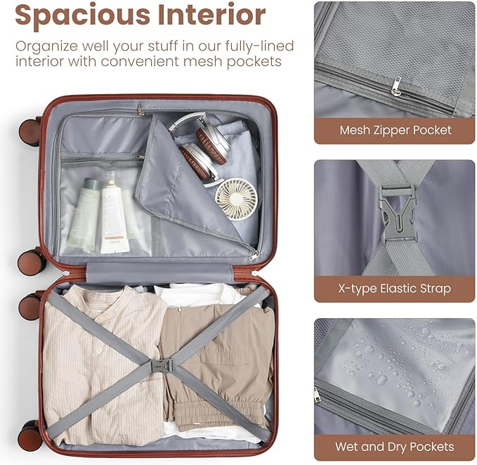 YAMTION Luggage Sets 6 Piece,Hardside 20In Suitcase with Spinner Wheels,TSA Lock,Carry On Suitcase Travel Essentials for Personal Items