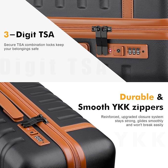 Luggage Sets 3 Piece with Spinner Wheels, Lightweight PC Hardside Suitcase with TSA Lock & YKK Zippers, 20 Inch Carry On Luggage with Travel Bag for Men and Women, Black