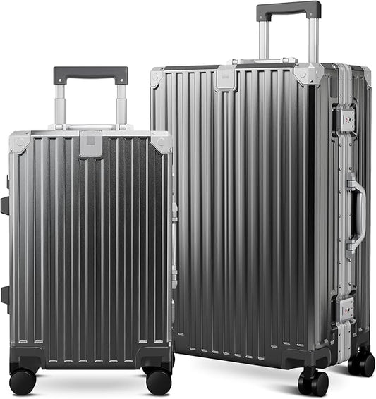 ALPHA CAMP 2 Piece Luggage Sets With Dual Layer Aluminum Frame, TSA Locks, 3-Layer PC 20" Carry-on 24" Checked Hardside Zipperless Suitcase Sets, Type-C USB Charging Port, Cup Holder