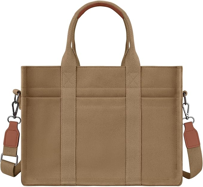 FIORETTO Canvas Tote Bag for Women with Zipper Closure & Individual Compartments for Work College for Teacher & Nurse