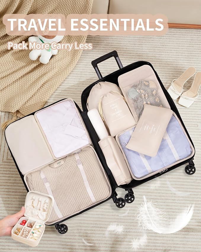 Packing Cubes 11 Set, Suitcase Organizers, Luggage Organizer Bags for Travel, Packing Cubes for Travel, with Toiletry Bag, Travel Essentials,Beige
