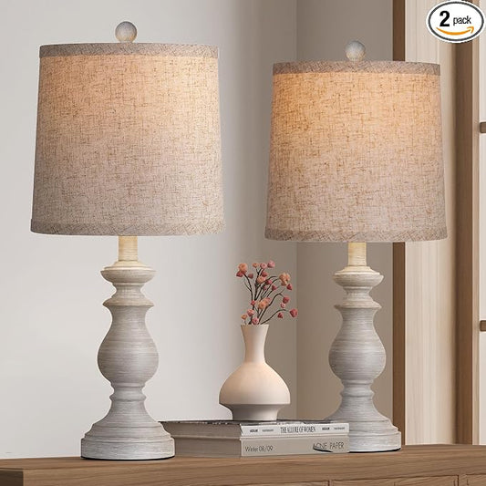 Traditional Table Lamp Set of 2, Rustic Farmhouse Table Lamps for Living Room Bedroom, 22" Bedside Desk Lamps Vintage Nightstand Lamps with Linen Shades, Antique Grey