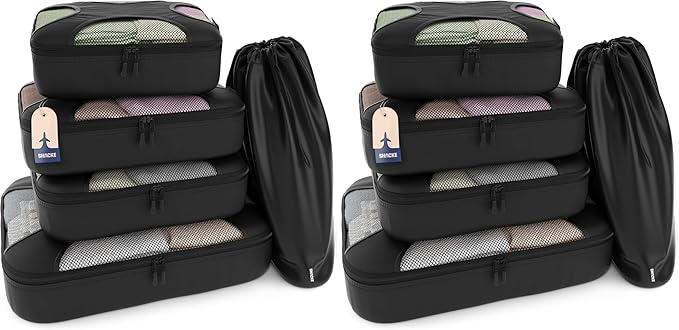 Shacke Premium 10 Packing Cubes Set - Lightweight Mesh Travel Luggage Organizers with Laundry Bag, 5-Piece Suitcase Storage System (Black)