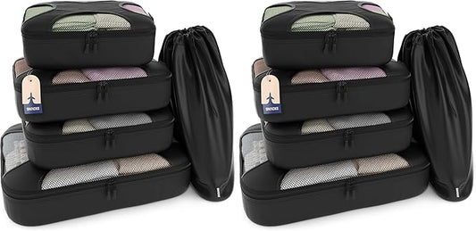 Shacke Premium 10 Packing Cubes Set - Lightweight Mesh Travel Luggage Organizers with Laundry Bag, 5-Piece Suitcase Storage System (Black)
