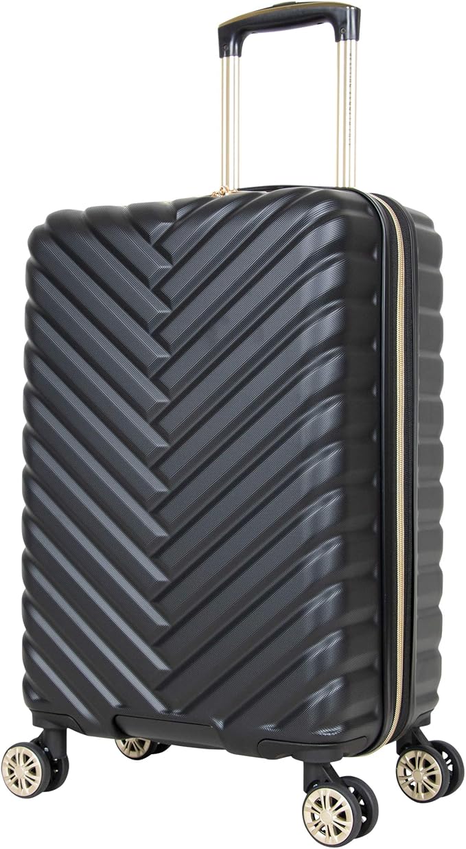 Kenneth Cole REACTION Madison Square Lightweight Hardside Chevron Expandable Spinner Luggage, Black, 2-Piece (20" Carry On + Backpack)