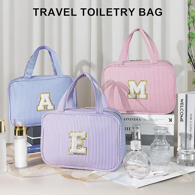 TOPEAST Travel Toiletry Bag for Women - Hanging Toiletry Bag Makeup Bag, Portable Toiletries Cosmetic Bag, Airplane Travel Essentials - Letter V, Pink