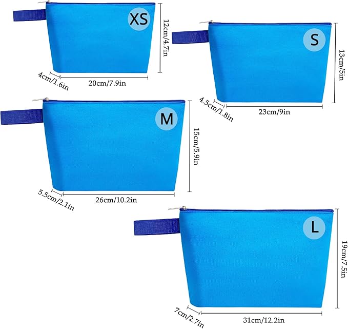 10 Pieces Cotton Canvas Makeup Bag with Bottom and Strap, Multi-Purpose Cosmetic Bag with Zipper Travel Toiletry Pouch, Blank DIY Craft Bag (Blue, M)