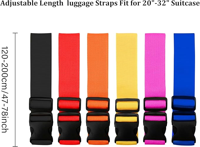 2 Pack Suitcase Straps, Bright Color Adjustable Luggage Belts, TSA Approved (Black)