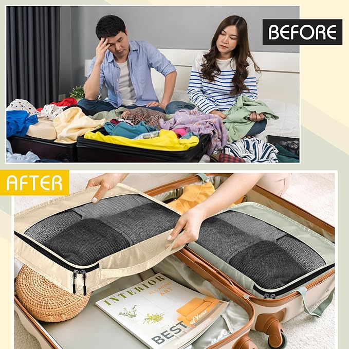 5 Pcs Packing Cubes for Suitcase Large Travel Cubes Carry on Luggage Organizer Bags for Clothes Accessories(M,Yellow)