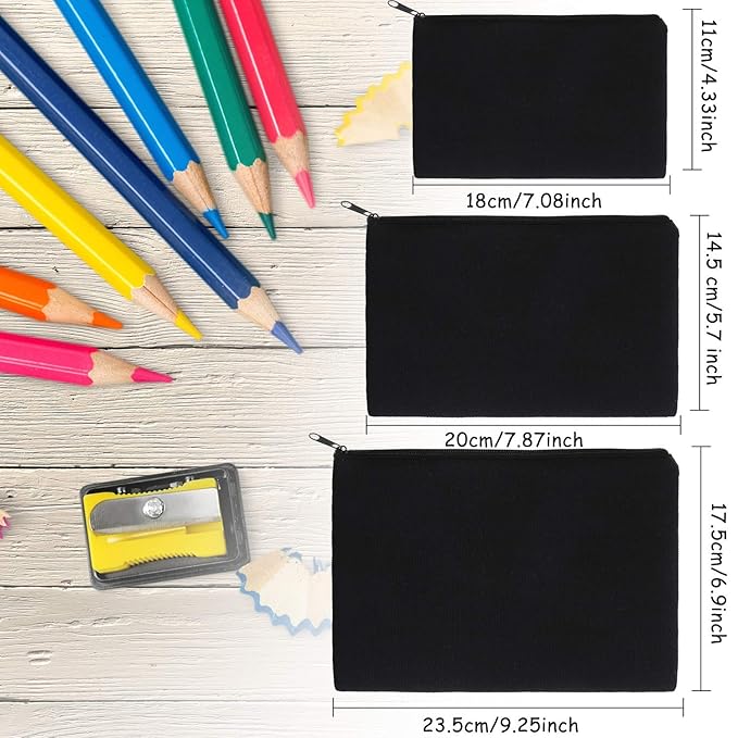 Frienda 12 Pieces Canvas Cosmetic Bag Multipurpose Cosmetic Pouch Zipper Makeup Bags Blank Make Up Purse for Women Travel Organize Storage, Multi Sizes