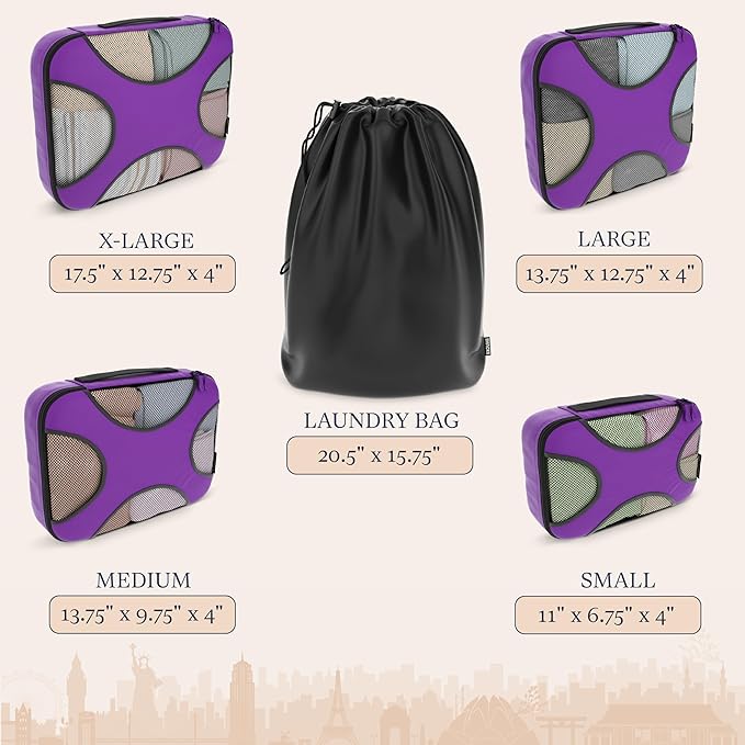Shacke Packing Cubes for Travel 5 Set - Compression Luggage Organizer Bags - Versatile Travel Organizer for Women and Men - Optimized Packing Bags - Travel Essentials (Orchid Purple)