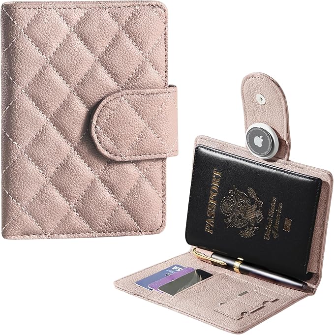 Passport Holder for Travel RFID Passport Holder with Airtag Compact Leather Passport Cover Case with Card Holders SIM Slots Passport Wallet for Women Men Airport Essentials Gift