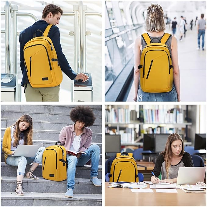 Mancro Travel Laptop Backpack, 15.6 in Anti Theft Backpack for Women Men, Computer Bag Fits 15.6 Inch Laptop and Notebook Backpack Gift, Yellow