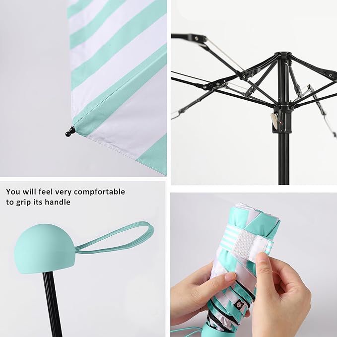 BAODINI Travel Essentials Mini Umbrella for Purse With Case Small Compact UV Sun Protection Lightweight Tiny Pocket Manual Open Close Umbrella for Women Kids and Men Fits Purse Backpack