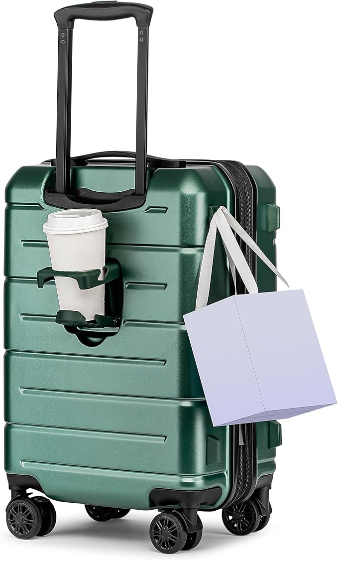 KYME Carry On Luggage 22x14x9 Airline Approved Expandable Hardshell 20 Inch Suitcase with TSA Lock Carry On Suitcase with Wheels Small Travel Rolling Luggage with Cup Holder for Men Women Green