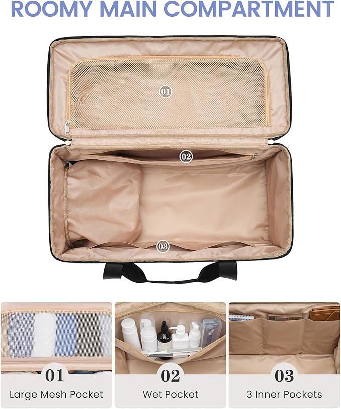 Weekender Travel Duffle Bag for Women: Overnight Bags with Shoe Compartment Carry on Bags for Airplanes with Toiletry Bag Weekend Yoga Gym Bag with Wet Pocket Travel Duffel Tote Bag Hospital Bag Beige