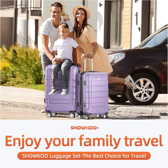 SHOWKOO Full PC Hardshell Luggage Sets, 20/24/28 In Suitcase with TSA Lock & Spinner Wheels, Lightweight Durable Travel Luggage Lavender Purple