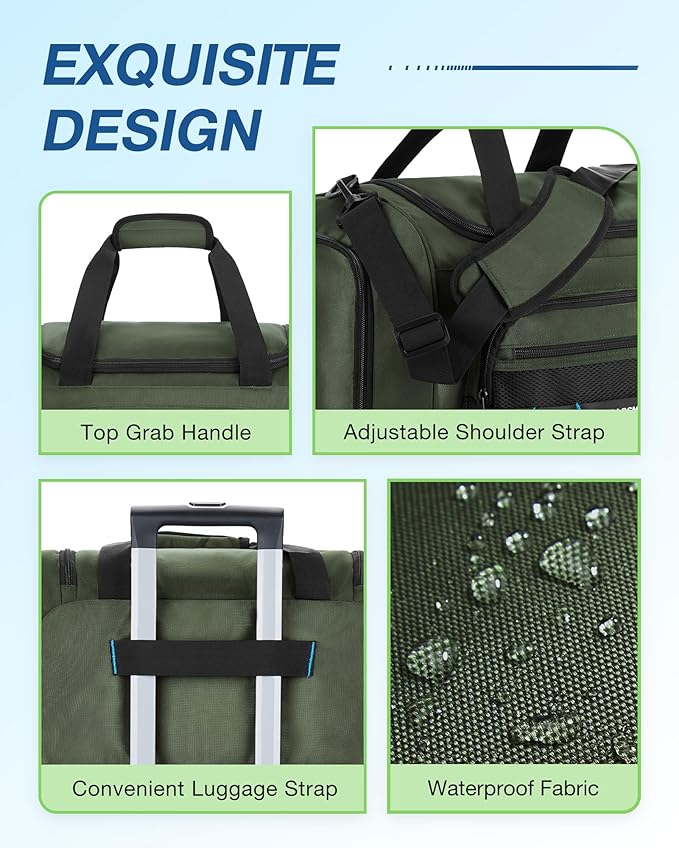 BAGSMART Gym Bag for Men & Women, Sports Travel Duffel Bag Carry-on Bag, Lightweight Weekend Overnight Bag with Shoe Compartment & Wet Pocket, Water-resistant Workout Duffle Bag for Travel Gym -Green