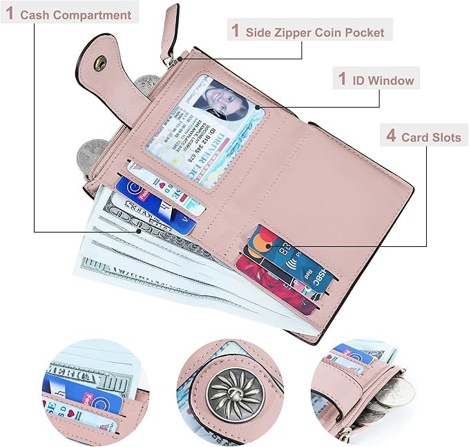 Tipmile Small Wallet for Women Bifold RFID Blocking Card Holder Leather Wallets with Zipper Coin Pocket