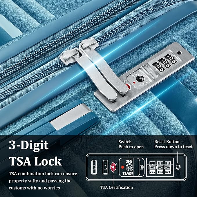 6 Piece Luggage Set Hardshell, Expandable Suitcase Set with Spinner Wheels (20/24/28), Includes 14" Cosmetic Case, Travel Duffel & Toiletry Bag, Lightweight TSA Lock Nested Set (Peacock Blue)