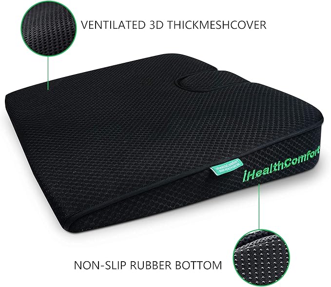 IHEALTHCOMFORT(19.7×17.7inches Extra Large Sciatica Seat Cushion for Office Chair,Oversized Car and Truck Seat Cushion,U-Cut Long Sitting Pain Relief Chair Pad