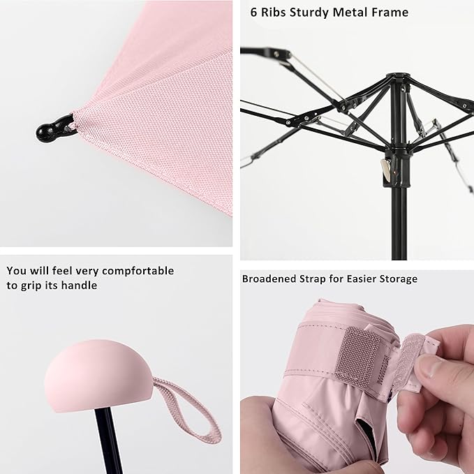 BAODINI Travel Essentials Mini Umbrella for Purse With Case Small Compact UV Sun Protection Lightweight Tiny Pocket Manual Open Close Umbrella for Women Kids and Men Fits Purse Backpack