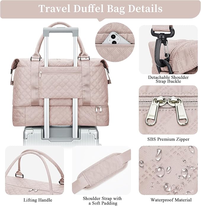 Weekender Bags for Women, Carry on Overnight Weekend Travel Duffel Bag with Shoes Compartment &Toiletry Bag, Personal Item Bag for Travel Business Trips Sport Hospital