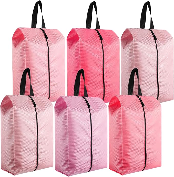 6 Pcs Travel Shoe Bags with Zipper Portable Suitcase Shoe Organizer Packing for Men Women Nylon Multicolor(L,Pink)