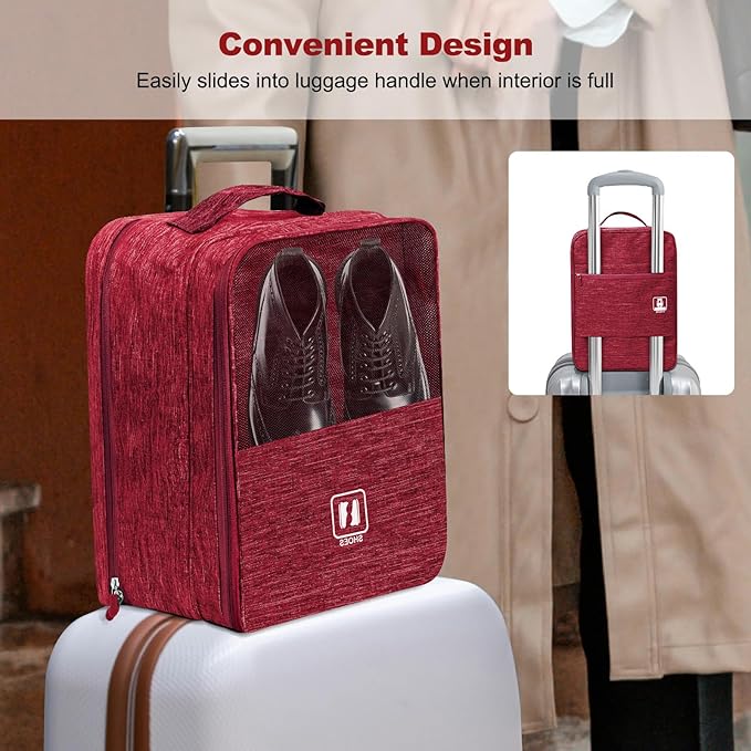 Large Shoe Bags for Travel, Shoe Travel Bag Holds 3 Pairs of Shoes, Travel Shoe Bags for Packing in Suitcase, Portable Dance Shoe Storage Pouch, Shoe Organizer, Sneaker Storage Bag (Red)