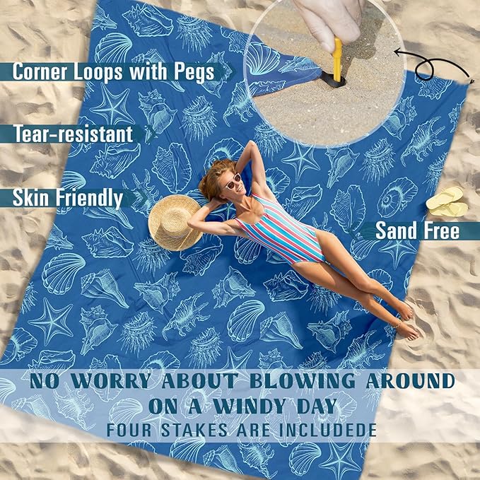 Famstar Beach Blanket Sandproof Waterproof 78''×110'' 1-7Adults Oversized,Compact Lightweight Durable Beach Mat for Travel Camping Hiking Picnic Blanket