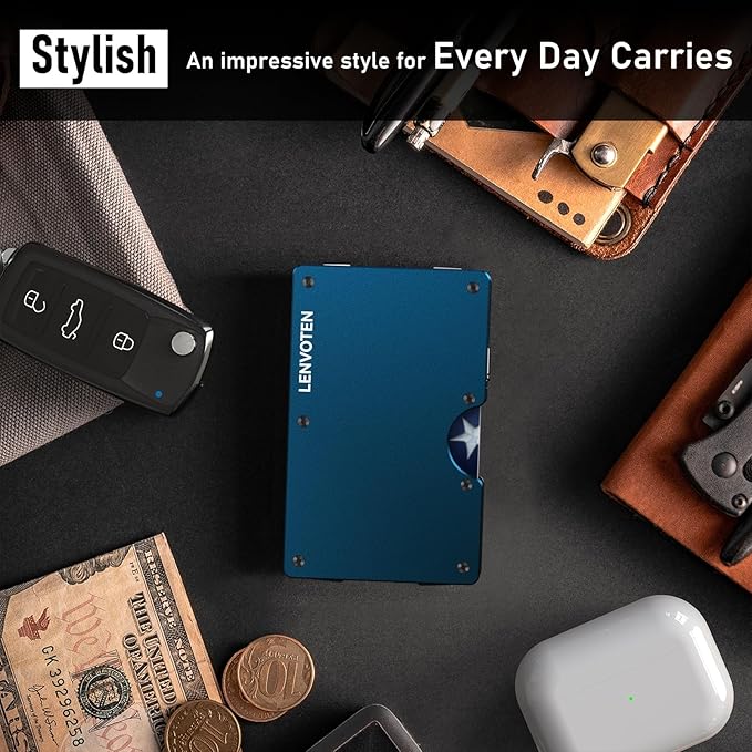 Lenvoten Upgraded Hinged Minimalist Wallet for Men | Slim Metal RFID Blocking Wallet | Credit Card Holder & Money Clip Holds 20 Cards | Premium Scratch-Resistant Finish | Ideal Gift for Men