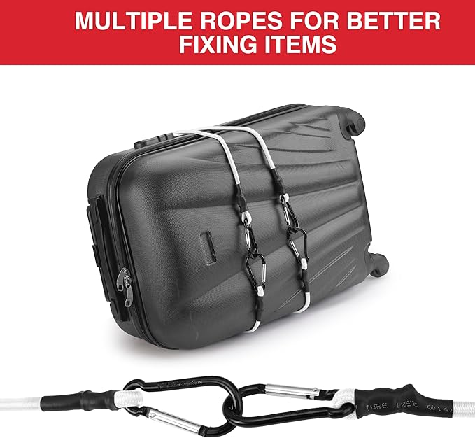 WORKPRO 24 Inch Bungee Cords with Hooks, 4 Pack Superior Rubber Heavy Duty Bungee Straps Strong Elastic Rope for Outdoor Tent, Luggage Rack, Camping, Cargo, RV, Bike, Transporting, Storage, White