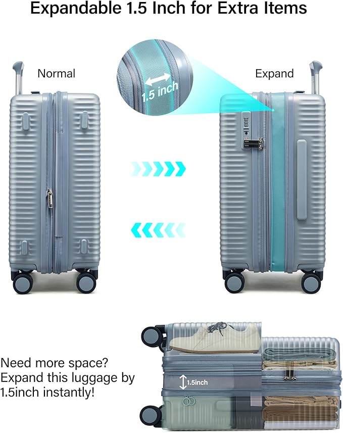 MILADA 28 Inch Large Expandable Checked Luggage - Hardshell Spinner Suitcase with 8 Wheels, TSA Lock, Durable PC Shell, Extra Large Capacity for Extended Travel, Lightweight Suitcase, Arctic Silver