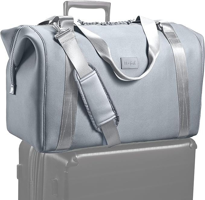 Fit & Fresh Neoprene Weekender Bag for Women – Carry-On Friendly Travel Duffel with Expandable Sides, Trolley Sleeve & Pockets – Lightweight, Water-Resistant Overnight Bag for Weekend Trips + Gym