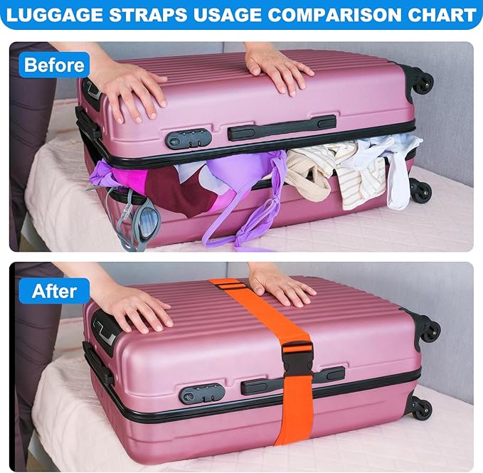 4 Pack Luggage Straps, Adjustable Travel Suitcase Belt Secure Lock Straps to Prevent Bursting, for Suitcases Briefcase & Travel Bags, Extends Life of Bag, 40''-78'' Length (Orange)