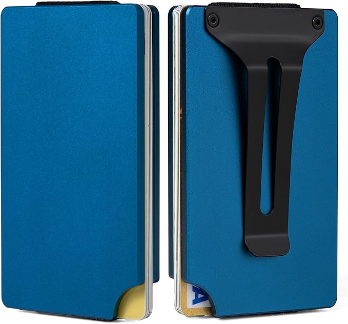 Carbon Fiber Minimalist Wallet for Men Credit Card Holder Money Clip & Cash Strap Slim RFID Mens Wallets-Matt Blue