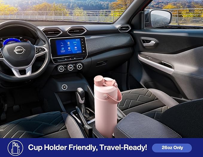 POWCAN 26 oz Insulated Water Bottle with 2-in-1 Straw and Spout Lid, Keep Cold 24H, Leak-Proof, Fits in Car Cup Holder, Stainless Steel Water Bottle for Sports, Travel, Gym, and School (Coastline)