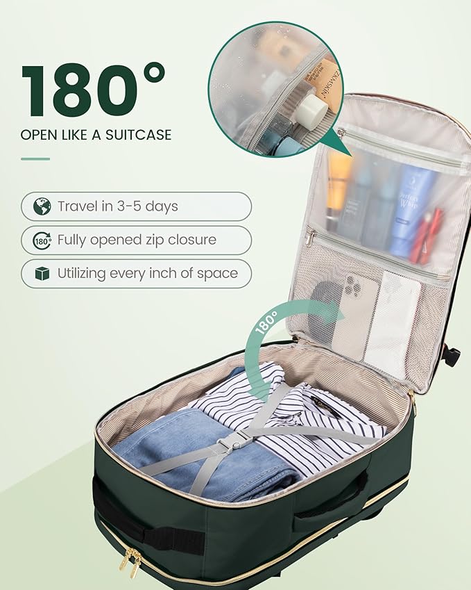 LOVEVOOK Travel Backpack for Women & Men 50L,Airline Approved Carry On Backpack Travel Essentials,TSA Carry on Luggage,Waterproof Personal Item Travel Bag Suitcase,3 Packing Cubes,Dark green-Black-1