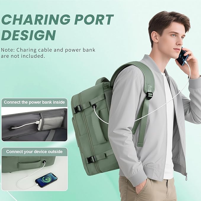 Travel Backpack, Carry on Flight Approved Backpack with Multi-Pockets, TSA Waterproof 17.3inch Laptop Backpack, Personal Item Travel Bag for Men Women, Army Green
