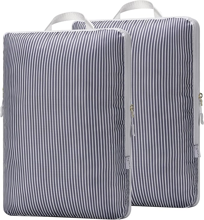 Extra Large Compression Packing Cubes for Checked Luggage, Lightweight Suitcase Organizers & Space Saver Bags - Travel Cubes for Packing - Travel Essentials - 2 Piece Set, X-Large - Grey Stripe