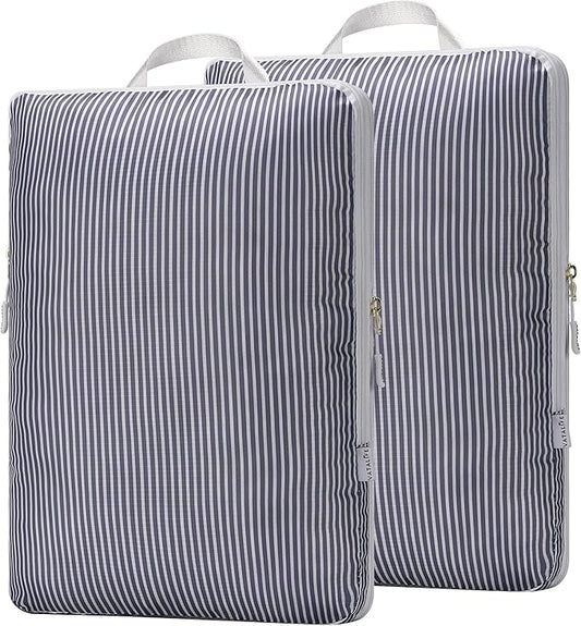 Extra Large Compression Packing Cubes for Checked Luggage, Lightweight Suitcase Organizers & Space Saver Bags - Travel Cubes for Packing - Travel Essentials - 2 Piece Set, X-Large - Grey Stripe