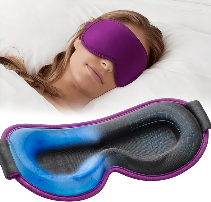Weighted Cooling Sleep Mask, 6oz 3D Blackout Eye Mask for Sleeping, Contoured Gel Eye Mask, Adjustable Strap, Eyelash Friendly Sleep Mask for Relaxation, Anxiety Relief Items, Naps, Travel, Purple