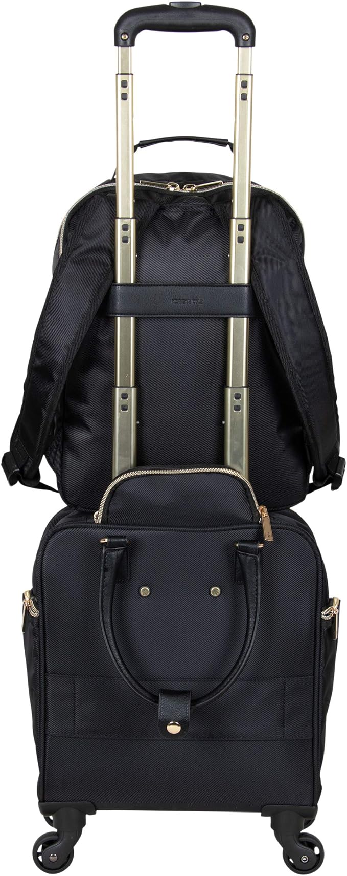 Kenneth Cole REACTION Chelsea 2-Piece Bundle - 17" 4-Wheel Spinner Underseat Carry-On Luggage & Matching 15" Laptop Backpack, Black