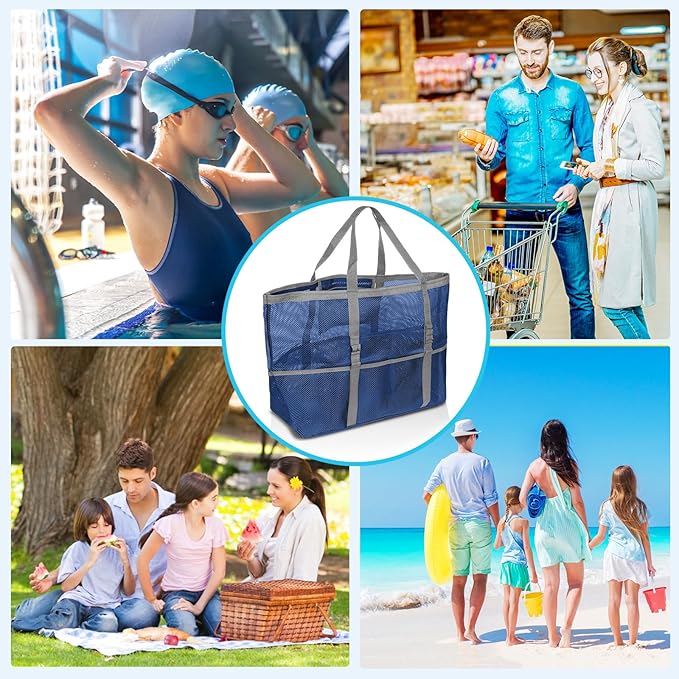 SRISE Mesh Beach Bag - Large Beach Tote Bag for Family Beach Bag for Toys & Vacation Essentials